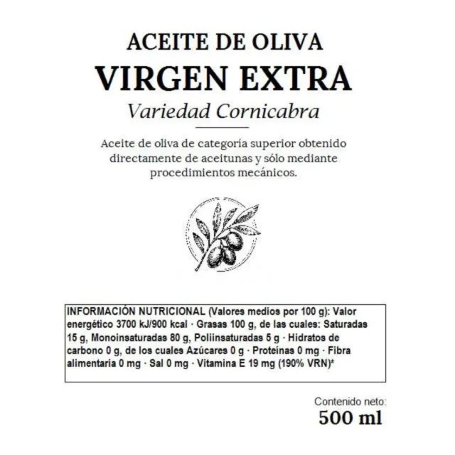 valores nutricionales aceite cornicabra