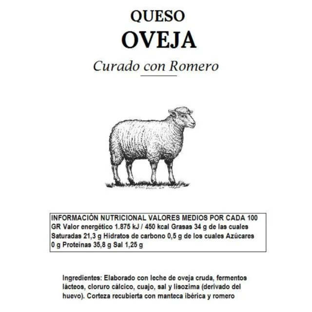 valores nutricionales del queso curado con romero