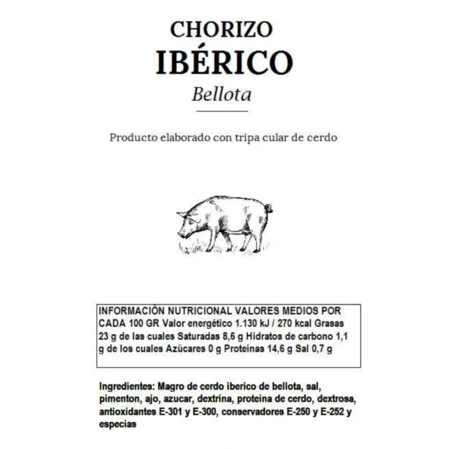 valores nutricionales del chorizo iberico de bellota