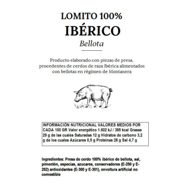 valores nutricionales del lomito iberico