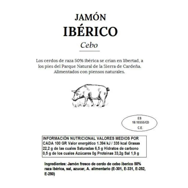 valores nutricionales jamon iberico de cebo