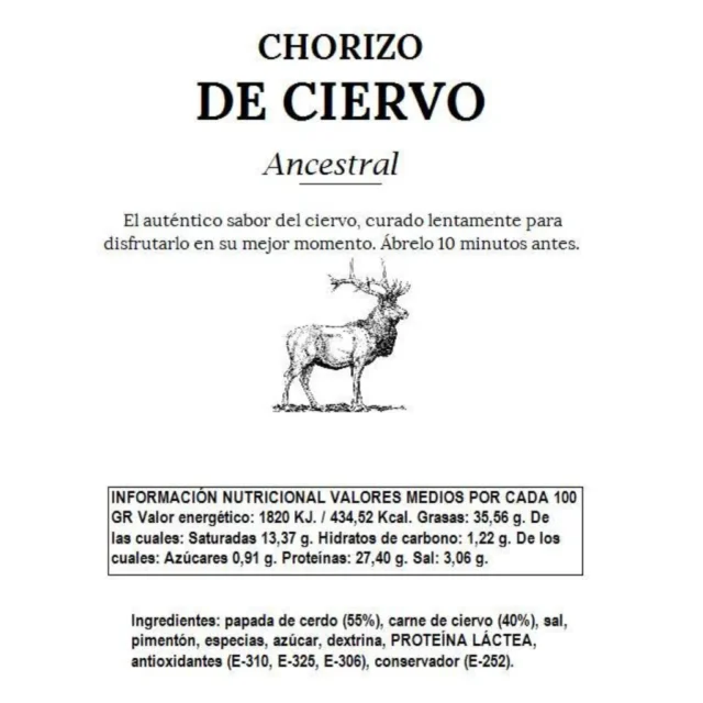 valores nutricionales del chorizo de ciervo