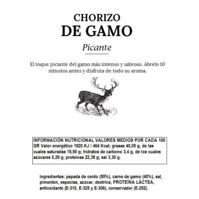 valores nutricionales del chorizo de gamo