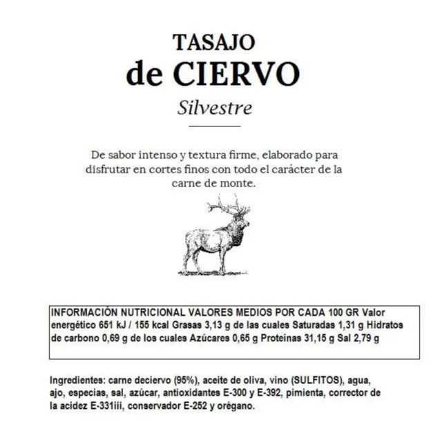 valores nutricionales tasajo de ciervo